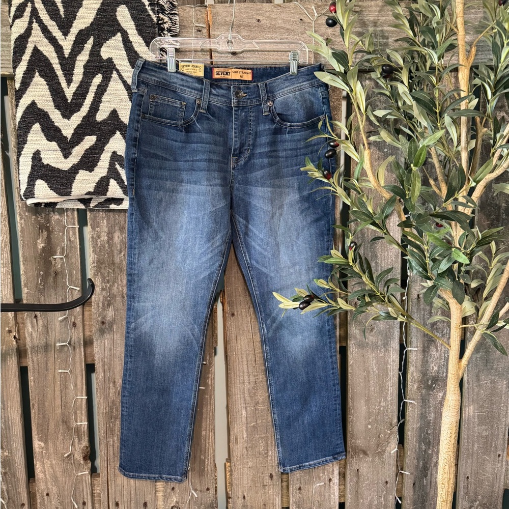 NWT Seven7 Blue Slim Straight Fit Jeans with Stonewashed Finish- 32/30